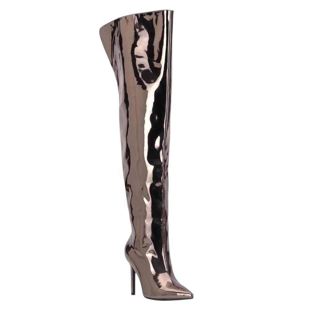 INC Women's Sedona Shiny Over The Knee Boots Pewter Size 6 1/2